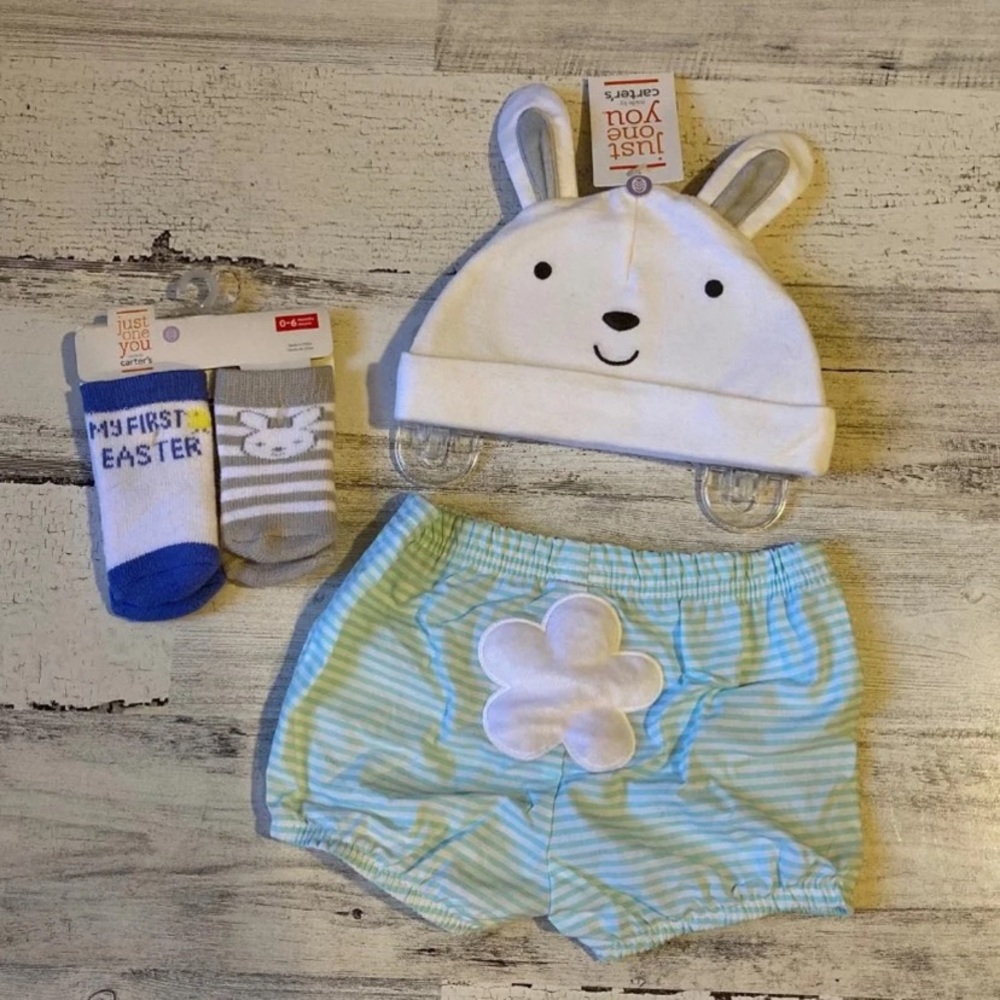 NWT Easter Hat, Diaper Cover and Socks